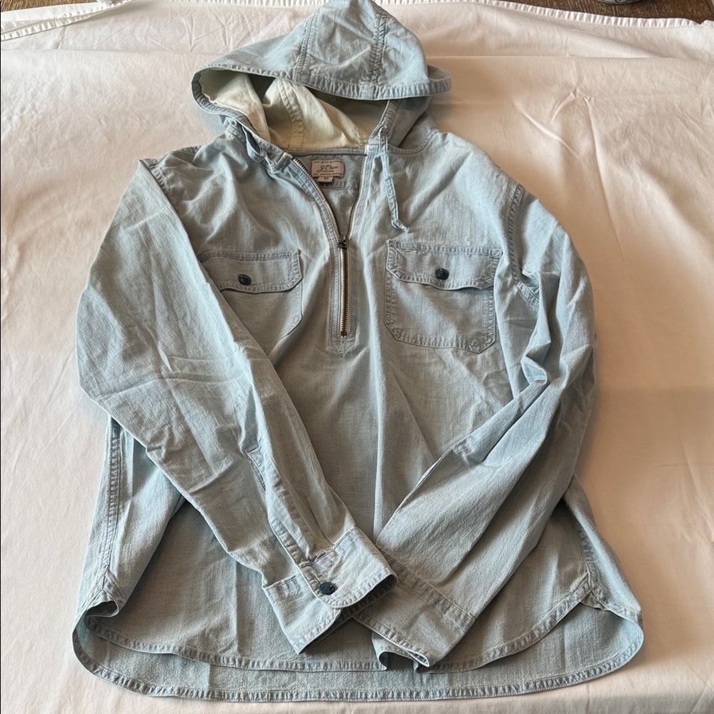 J. Crew Light Blue Hooded Shirt Jacket